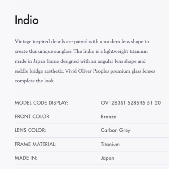 OLIVER PEOPLES INDIO 51mm Sun OV1263ST MSRP$545 in Carbon Grey - Picture 3 of 15